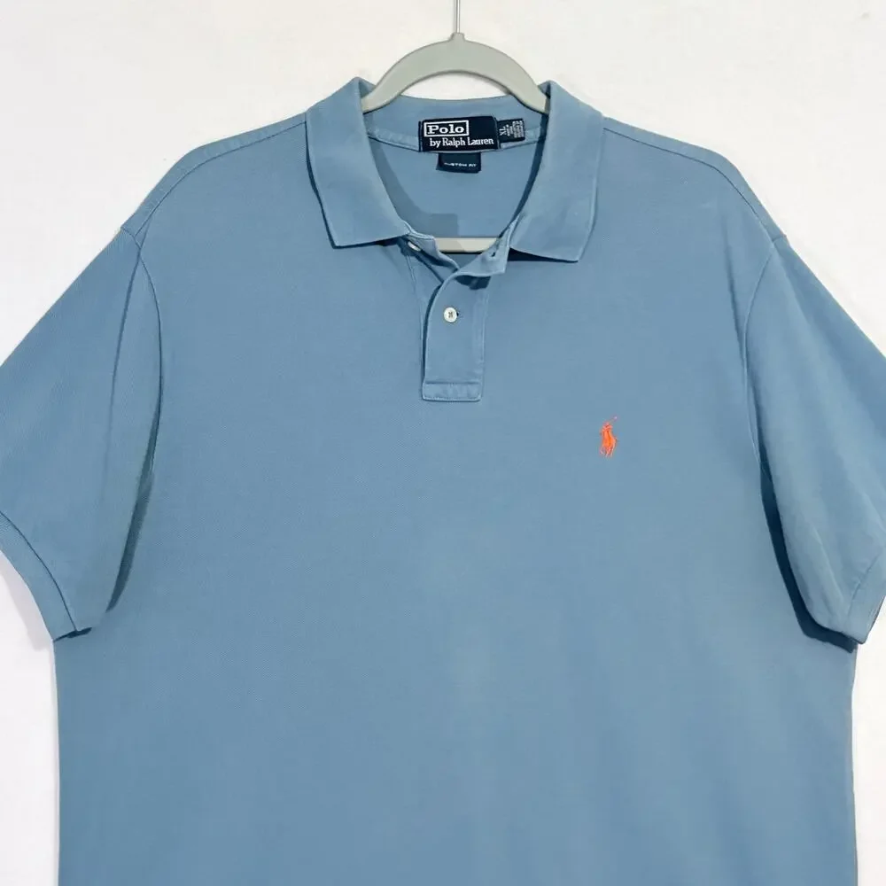 Ralph Lauren Polo Shirt Mens XL Blue Short Sleeve 100% Cotton Embroidered Pony